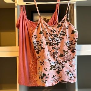 Two pink spaghetti strap tanks
